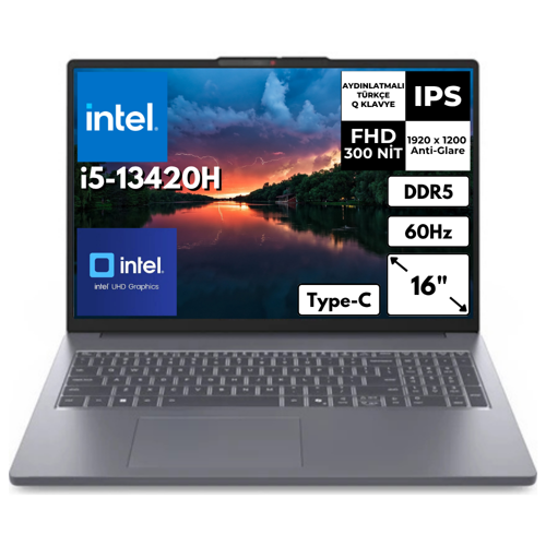 IdeaPad Slim 3 16IRH10 i5-13420H 8 GB 512 GB SSD UHD Graphics 16" WUXGA FreeDos Notebook 83K20073TRAT2