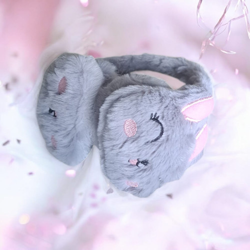 Kız Çocuk 3D Peluş Tavşan Kulaklık Gri