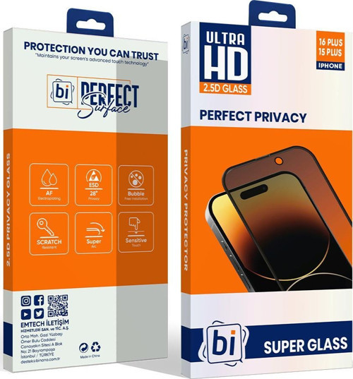 Bİ 2,5D PRIVACY SUPER GLASS IPHONE 15 PLUS/16 PLUS EKRAN KORUYUCU