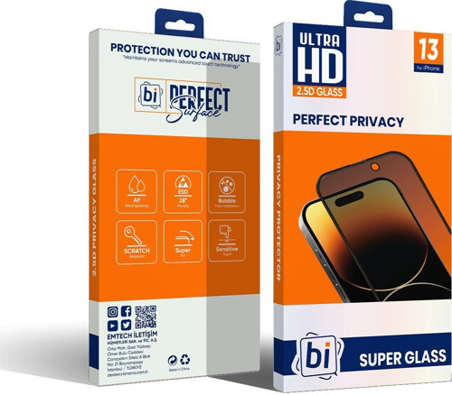 Bİ 2,5D PRIVACY SUPER GLASS IPHONE 13/13PRO/14/16E EKRAN KORUYUCU