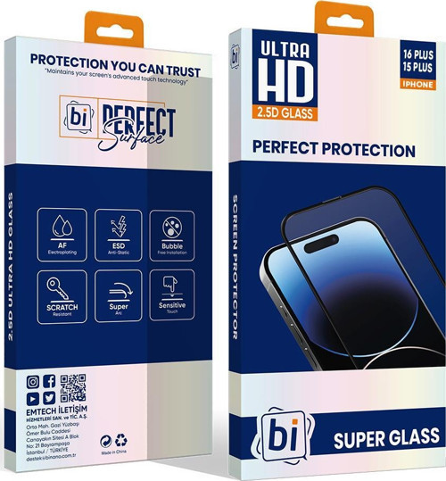Bİ 2,5D SUPER GLASS IPHONE 16 PLUS/15 PLUS EKRAN KORUYUCU