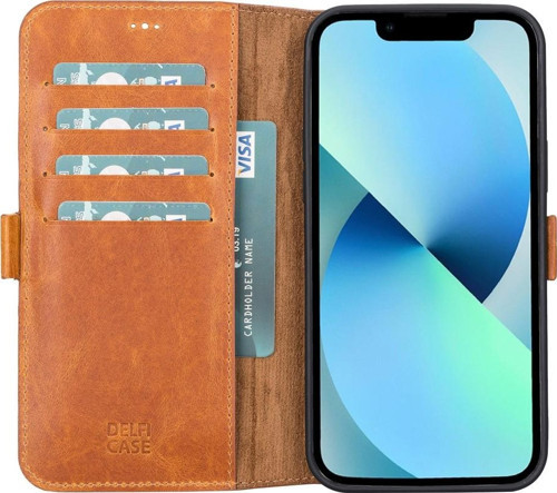Apple iPhone 13 Pro Uyumlu Deri Cüzdanlı Kılıf Karamel