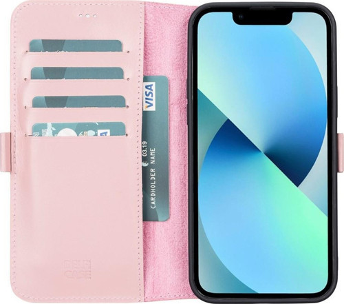 Apple iPhone 13 Pro Uyumlu Deri Cüzdanlı Kılıf Toz Pembe