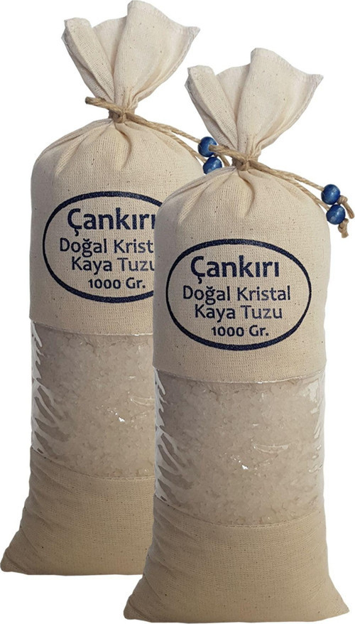 Çankırı Tuzu 2 Kg. (1Kg.X2Ad.) Bez Torbada İri Taneli Çankırı Tuz Kristal Kaya Tuzu Çankırı