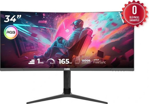 34 Cube Pa-34v165c Va 1ms 165hz Hdmı Dp Type-c Usb 2k WQhd 3440x1440 Freesync Curved Yukseklık Ayarı