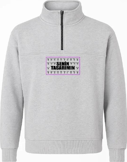 Ön Yarım Fermuarlı Oversize Yakalı Basic SweatShirt