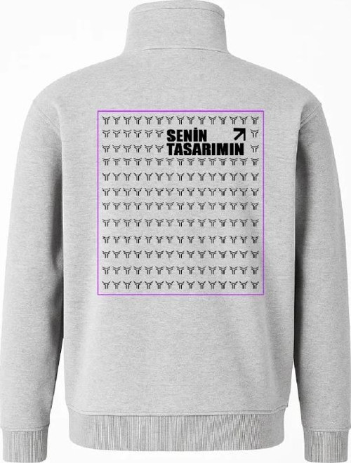 Arka Yarım Fermuarlı Oversize Yakalı Basic SweatShirt