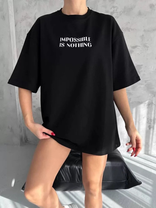 Unisex Bisiklet Yaka Baskılı Oversize TShirt
