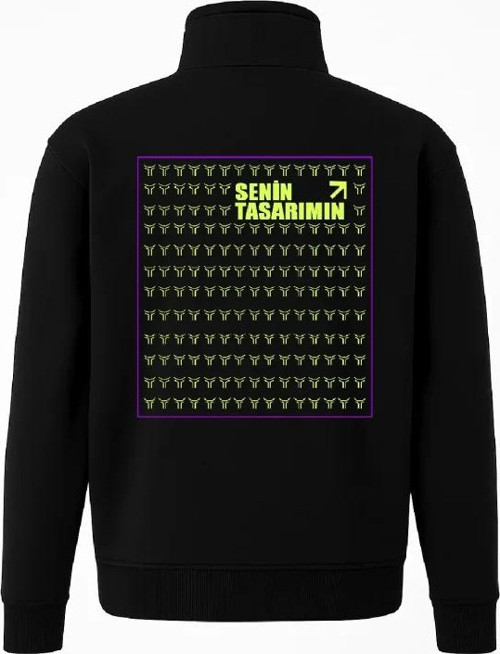 Arka Yarım Fermuarlı Oversize Yakalı Basic SweatShirt