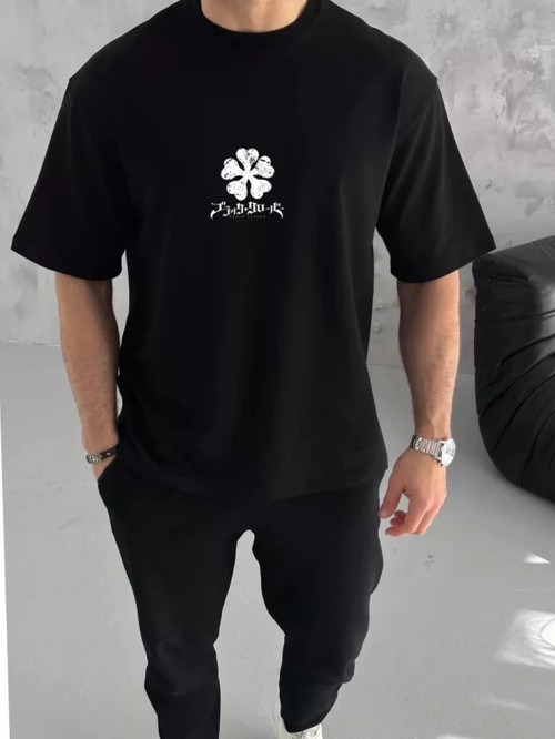 Unisex Bisiklet Yaka Baskılı Oversize TShirt