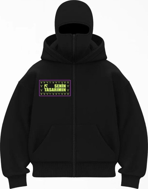 Ön Samuray Kapüşonlu ZIP Fermuarlı Kapüşonlu Sizin Tasarımınız SweatShirt