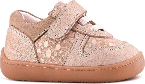 Bob Hakiki Deri Pudra Simli Barefoot Cırtlı Lastikli Bebek Sneaker Ayakkabı