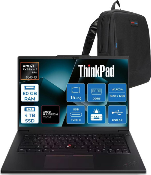 Thinkpad P14S Gen 5 Amd Ryzen™ 7 Pro 8840HS 5.1GHz 80GB Ddr5 4tb SSD Amd Radeon 780M 14" Wuxga IPS 400NITS Windows 11 Home Taşınabilir Bilgisayar 21MFS2MQ00H24 + Zettaçanta