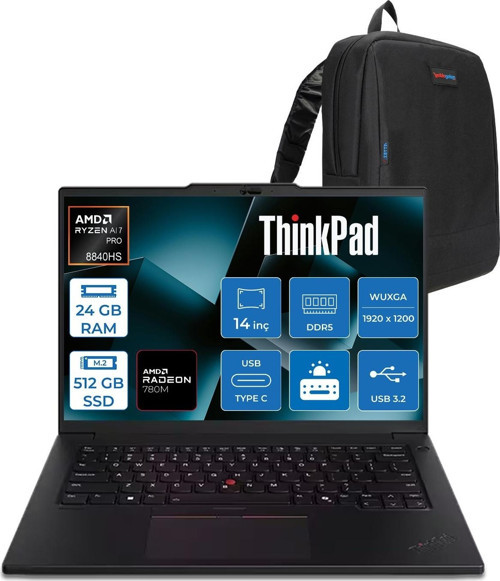 Thinkpad P14S Gen 5 Amd Ryzen™ 7 Pro 8840HS 5.1GHz 24GB Ddr5 512GB SSD Amd Radeon 780M 14" Wuxga IPS 400NITS Windows 11 Pro Taşınabilir Bilgisayar 21MFS2MQ00P05 + Zettaçanta