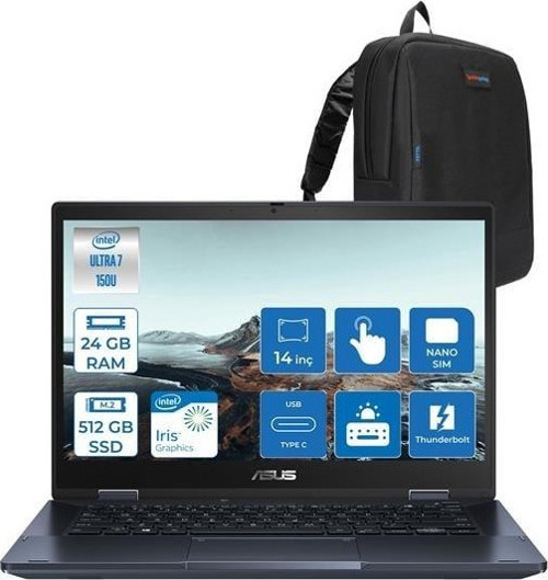Expertbook Intel Core Ultra 7 150U 24GB 512GB SSD Intel Iris x Graphics 14" Fhd 4g Sim Freedos Dokunmatik Taşınabilir Bilgisayar B3402FVAF05 + Zettaçanta