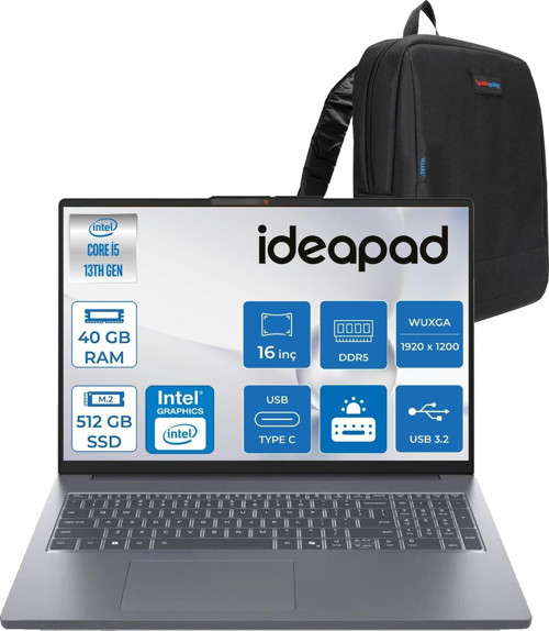 Ideapad Slim 3 16IRH10 Intel Core I5 13420H 40GB 512GB SSD Freedos 16" Wuxga (1920X1200) IPS 300NITS Taşınabilir Bilgisayar IP83K20077TRF10 + Zetta Çanta