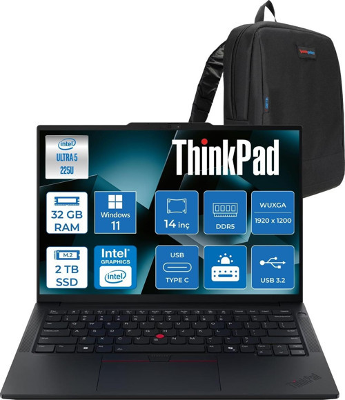 Thinkpad E14 Gen 7 Intel Core Ultra 5 225U 32GB Ddr5 2tb SSD Windows 11 Home Intel Aı Boost 14 Inç Wuxga (1920 x 1200) IPS 300NITS Taşınabilir Bilgisayar 21SX007DTXH14 + Zetta Çanta