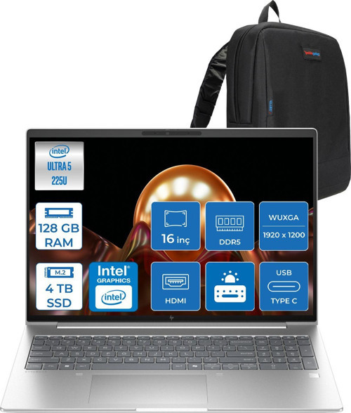 Elitebook 6 G1I Intel® Core Ultra 5 225U 128GB Ddr5 4tb SSD 16" Wuxga (1920X1200) IPS 300NIT Freedos Taşınabilir Bilgisayar AD4G3ETF35+ZETTAÇANTA