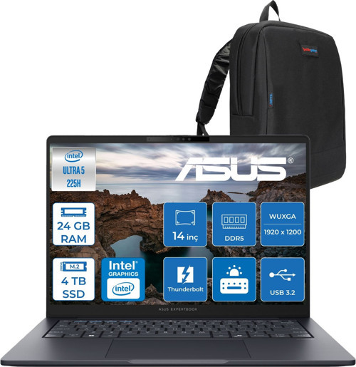 Expertbook B5 B5405CCA Intel® Core™ Ultra 5 225H 24GB Ddr5 4tb SSD 14.0-Inch, Wuxga (1920 x 1200) 300NITS Freedos Taşınabilir Bilgisayar U516512B0DF10+ZETTAÇANTA