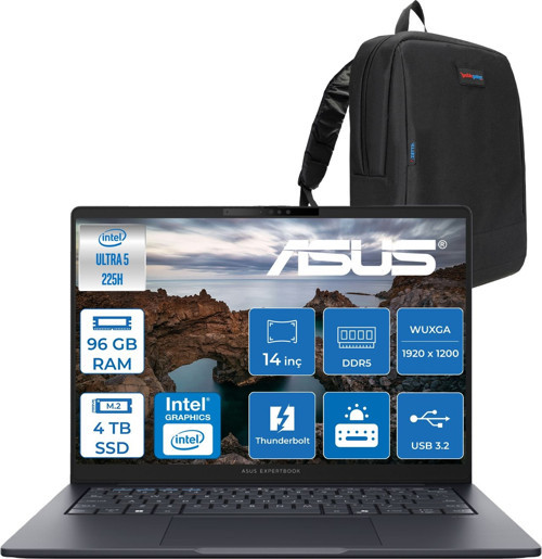 Expertbook B5 B5405CCA Intel® Core™ Ultra 5 225H 96GB Ddr5 4tb SSD 14.0-Inch, Wuxga (1920 x 1200) 300NITS Freedos Taşınabilir Bilgisayar U516512B0DF35+ZETTAÇANTA