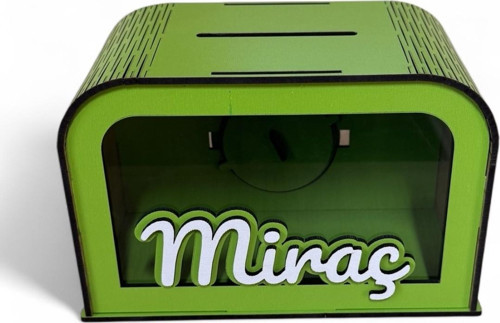 Kişiye Özel İsimli Ahşap Kumbarası – Yeşil Renk MDF Tasarım