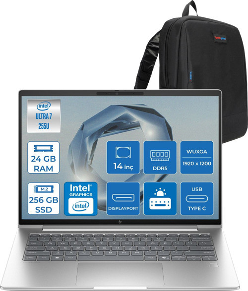 Elitebook 6 G1I Intel® Core Ultra 7 255U 24GB Ddr5 256GB SSD 14" Wuxga (1920 x 1200), IPS 400 Nits Freedos Taşınabilir Bilgisayar C9XW2ETF01+ZETTAÇANTA