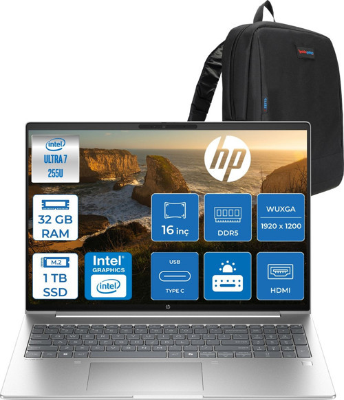 Probook 4 G1I Intel® Core Ultra 7 255U Aı 32GB Ddr5 1tb SSD Intel® Grafik 16" Wuxga (1920 x 1200), IPS,300 Nits Freedos Taşınabilir Bilgisayar C9FY2ETF08+ZETTAÇANTA