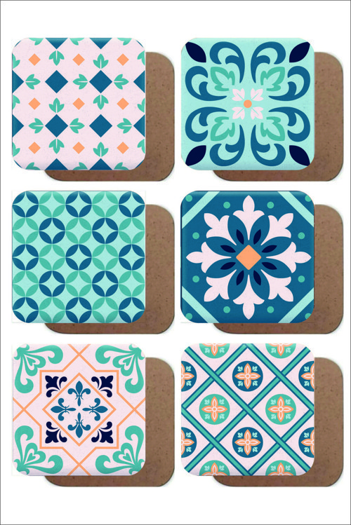 Mandala Temalı Vintage 6'lı Ahşap Bardak Altlığı Seti