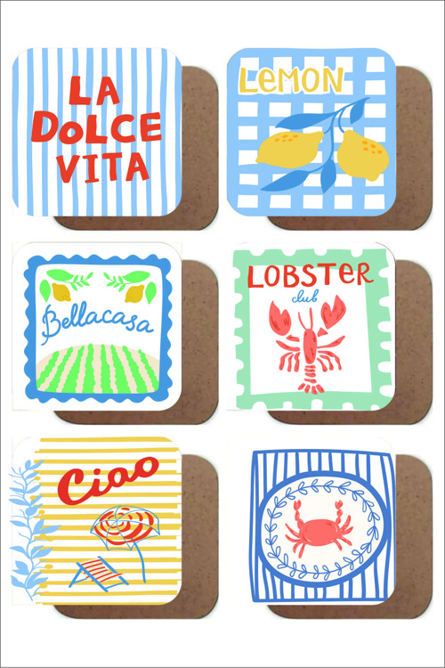 Akdeniz Esintileri Temalı 6’lı MDF UV Baskı Bardak Altlığı Seti – Renkli Modern Tasarım