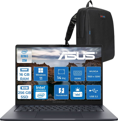 Expertbook B5 B5405CCA Intel® Core™ Ultra 5 225H 16GB Ddr5 256GB SSD 14.0-Inch, Wuxga (1920 x 1200) 300NITS WIN11PRO Taşınabilir Bilgisayar U516512B0DP01+ZETTAÇANTA