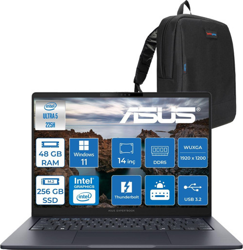 Expertbook B5 B5405CCA Intel® Core™ Ultra 5 225H 48GB Ddr5 256GB SSD 14.0-Inch, Wuxga (1920 x 1200) 300NITS WIN11PRO Taşınabilir Bilgisayar U516512B0DP16+ZETTAÇANTA