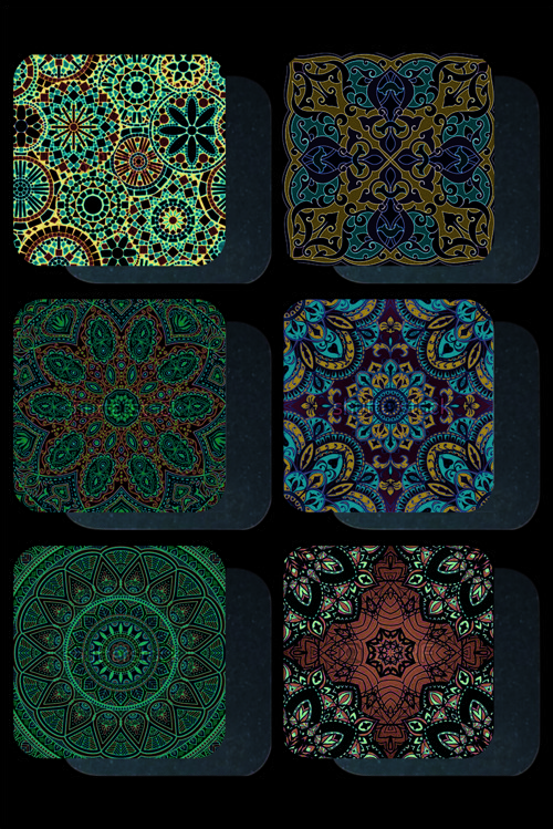 Mandala Temalı Vintage 6'lı Ahşap Bardak Altlığı Seti