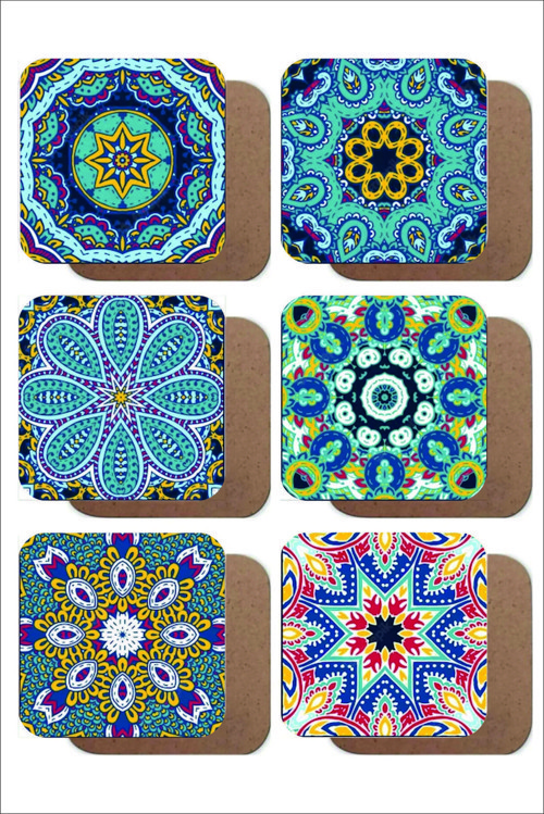 Mandala Temalı Vintage 6'lı Ahşap Bardak Altlığı Seti