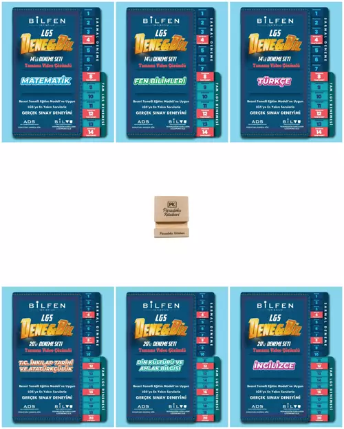 Bilfen LGS 8. Sınıf DeneBil Matematik Fen Türkçce İnkılap Din ve İngilizce Deneme 6lı Set + PK Stand