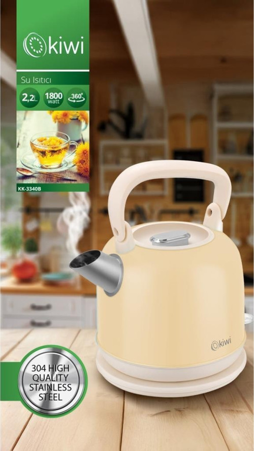 KK-3340 2,2 Litre Paslanmaz Çelik Retro Su Isıtıcı Kettle 1800 Watt Güç ve Gizli Rezistans