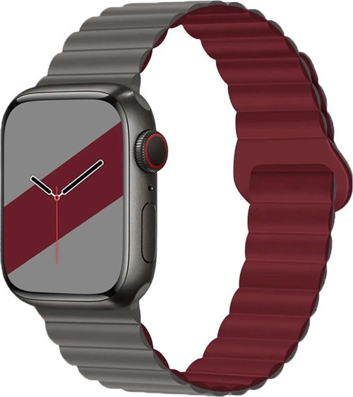 APPLE WATCH 42-44-45-46-49MM KRD-06 DERİ BÜKME ÇİFT RENKLİ BORDO KORDON
