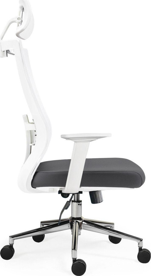 Vintage Beyaz Çalışma Sandalyesi | Ofis Koltuğu | Yönetici Koltuğu | Açık Gri File Antrasit Kumaş