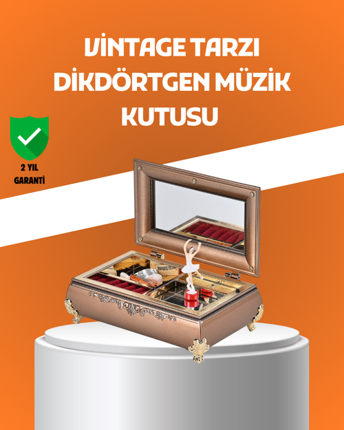 Müzikli Balerin Figürlü Takı Kutusu Piyano Desenli Dekoratif