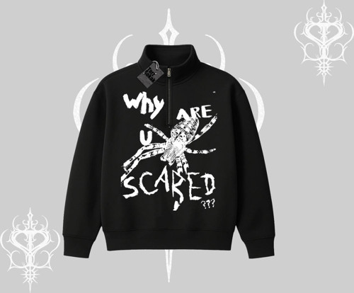 Beyaz Yarım Fermuarlı Sweatshirt Why are u Scared