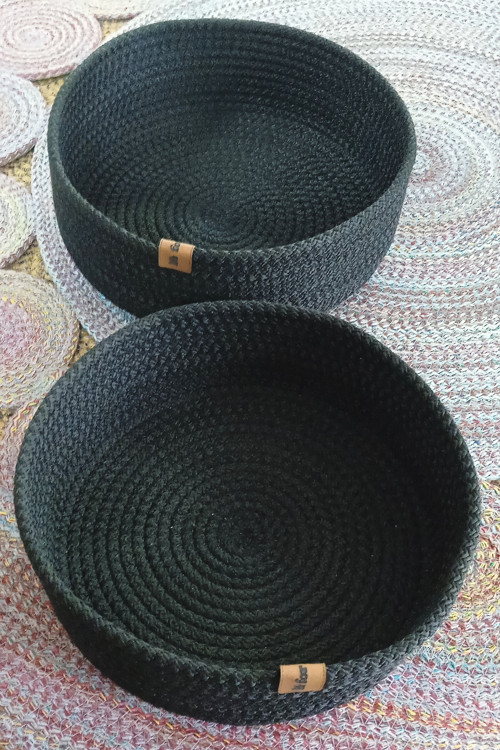 DEKORATİF 2 ADET YUVARLAK SEPET 24*8CM SİYAH JÜT DÜZENLEYİCİ ORGANİZER