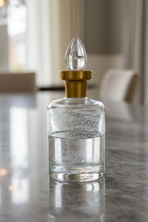 Cam Yaldızlı El İmalatı 1 Litre Su Viski Şişesi Başucu Sürahisi m12