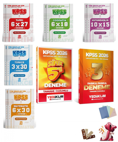 Yediiklim 2026 KPSS Ortaöğretim-Önlisans Genel Yetenek Genel Kültür Tamamı Çözümlü Deneme Seti 7 Kit