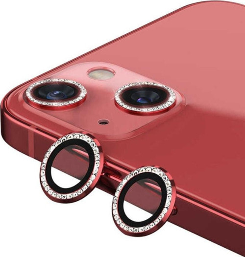 Iphone 11/12/12 Mini Taşlı Kırmızı Kamera Koruyucu