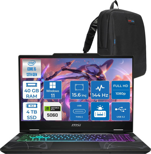 Cyborg 15 Intel Core I5 13420H 40GB Ddr5 4tb SSD RTX5060 Gddr7 8gb Windows 11 Home 15.6" Fullhd (1920X1080) 144HZ IPS Taşınabilir Bilgisayar B13WFKG491XTRH20 + Zetta Çanta