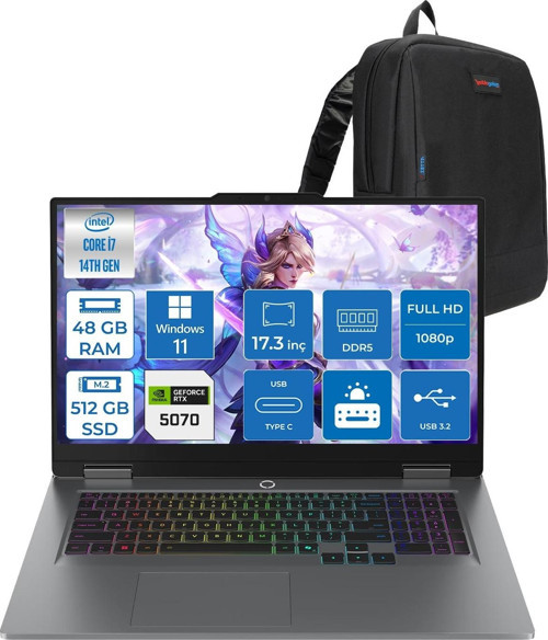 Loq 17IRX10 Intel Core I7 14700HX 48GB Ddr5 512GB SSD RTX5070 8gb 115W Windows 11 Home 17 Inç Fhd (1920X1080) IPS 300NITS 165HZ 100% Srgb Taşınabilir Bilgisayar W83JH006HTRH25 + Zetta Çanta