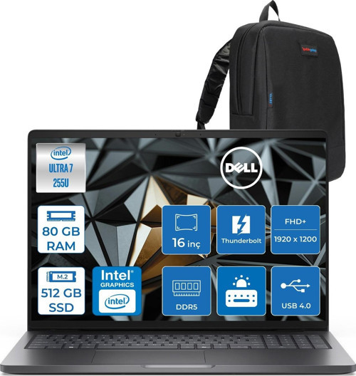 Pro 16 Intel Core Ultra 7 255U 5.2GHz 80GB DDR5 512GB SSD FreeDOS Intel® AI Boost 16 Inç IPS FULLHD+ (1920X1200) Taşınabilir Bilgisayar PC16250BTO107F32 + Zetta Çanta