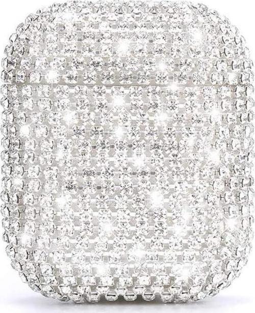 AirPods 1. Nesil / 2. Nesil Kılıf Diamond Swarovski Görünümlü Taşlı Gümüş