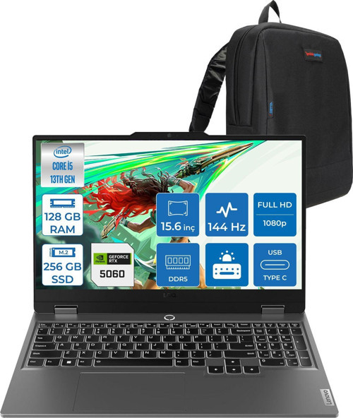 Loq 15IRX10 Intel® Core I5-13450HX 128GB Ddr5 256GB SSD 15.6" 8GB/RTX5060 100W (1920X1080) IPS 300NITS 144Hz, G-Sync® Freedos Gaming BILG.83JE00JMTRF31+ZETTAÇANTA