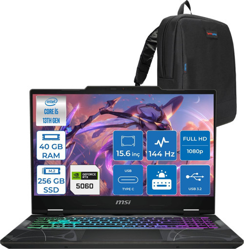 Cyborg 15 Intel Core I5 13420H 40GB Ddr5 256GB SSD RTX5060 Gddr7 8gb Freedos 15.6" Fullhd (1920X1080) 144HZ IPS Taşınabilir Bilgisayar B13WFKG491XTRF16 + Zetta Çanta