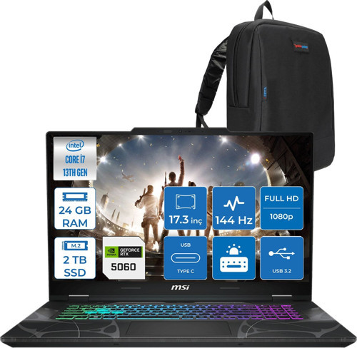 Cyborg 17 Intel Core I7 13620H 24GB Ddr5 2tb SSD RTX5060 Gddr7 8gb Freedos 17.3" Fullhd (1920X1080) 144HZ IPS Taşınabilir Bilgisayar B13WFKG210XTRF09 + Zetta Çanta
